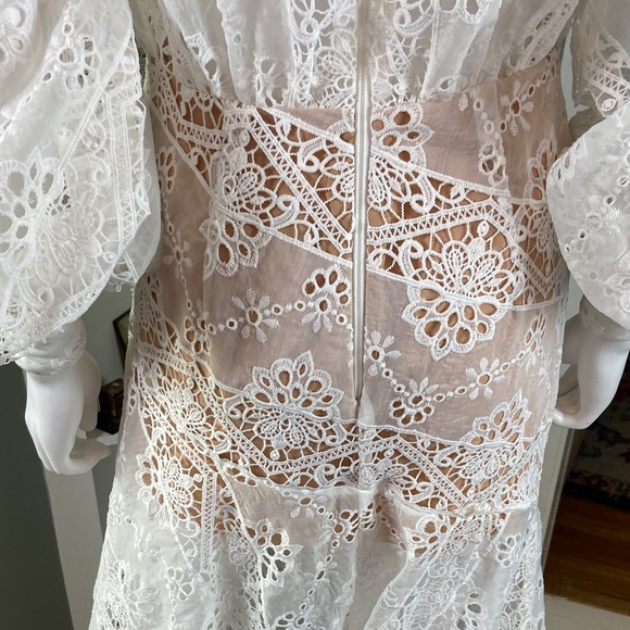 New NWT Bronx and Banco Adele Gown White Lace Maxi Dress XSmall XS Sheer Eyelet - Picture 12 of 16